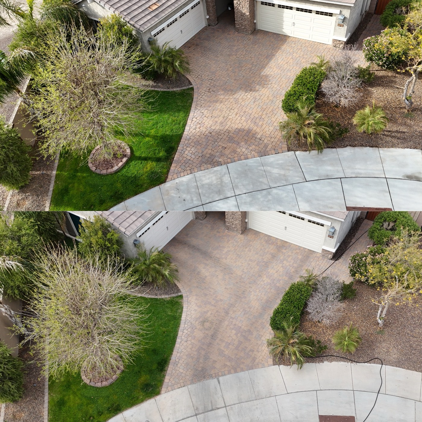Before / After pressure washing result in the Phoenix East Valley
